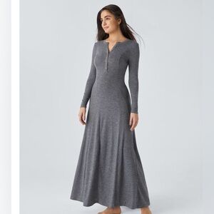 HALARA Henley Long Sleeve Flare Maxi Casual Dress